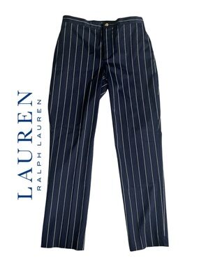 Lauren Ralph Lauren Navy Pinstripe straight ankle Pants with White Stripes 4 NWT